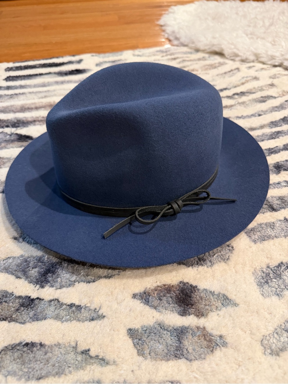 Women's Goorin Bros Blue Felt Fedora with Black Leather Tie